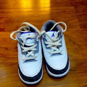 White,gray,black and blue kids Jordan’s